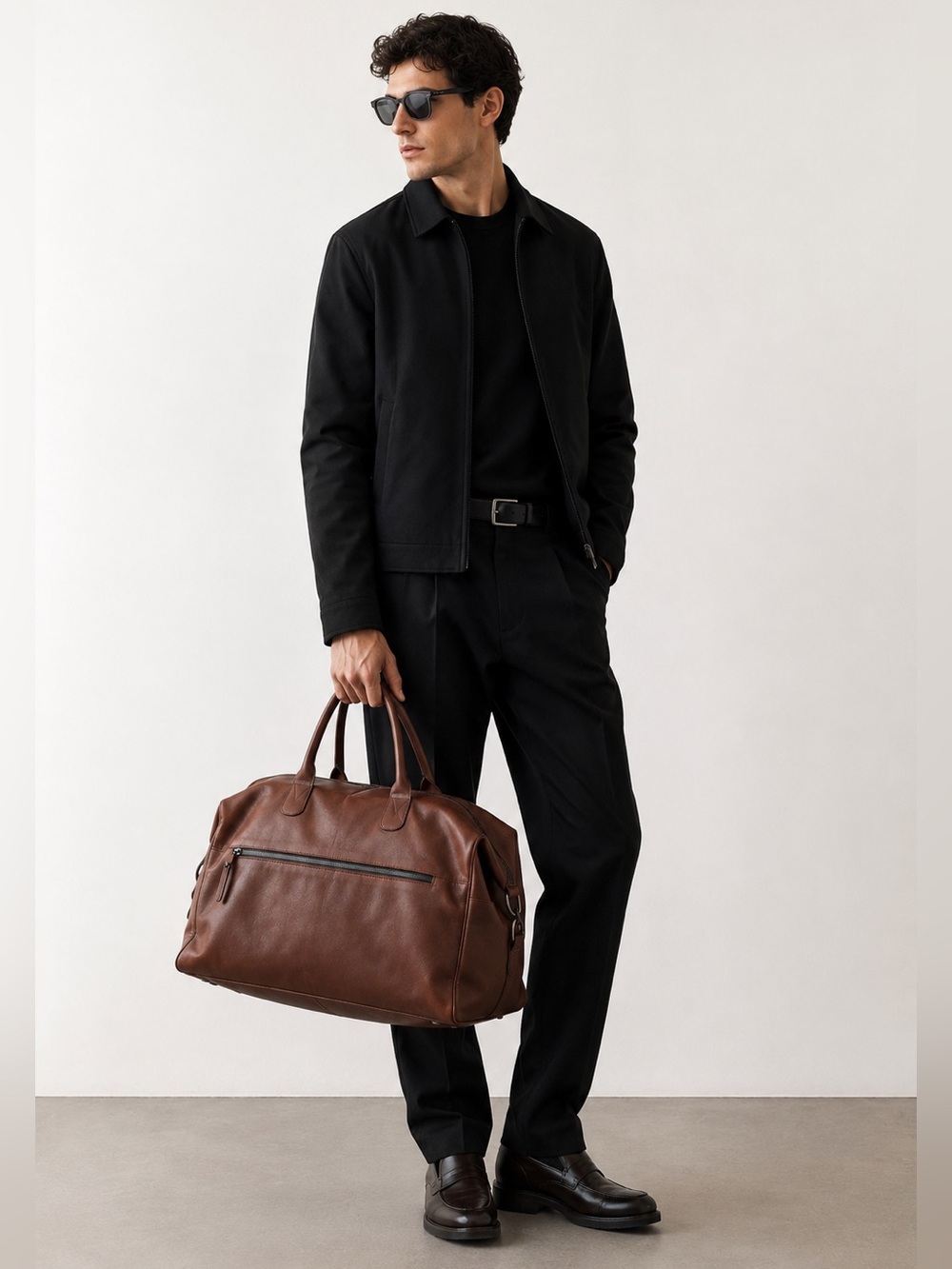Zara Man Brown Faux Leather Weekender Duffel Bag Travel Overnight Carry-On